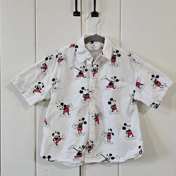 H&M Toddler Boy Classic Mickey Mouse White Button Down Shirt 5T - Picture 1 of 5